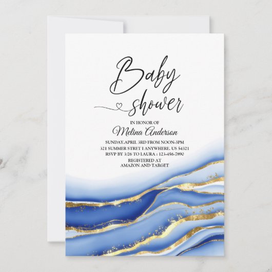 Invitation Baby shower d'aquarelle de Texture d'alcool bleu (Devant)