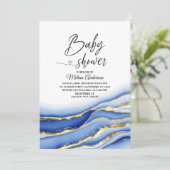Invitation Baby shower d'aquarelle de Texture d'alcool bleu (Debout devant)