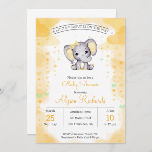 Invitation Baby shower d'aquarelle d'éléphant jaune Invitatio