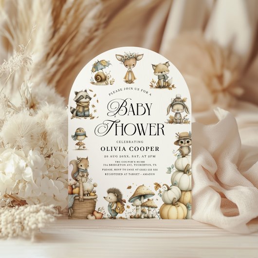 Invitation Baby shower d'aquarelle des animaux de la forêt