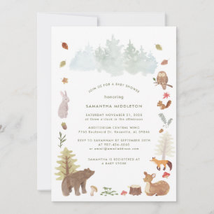 Invitation Baby shower d'aquarelle des animaux forestiers