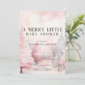 Invitation baby shower d'aquarelle des arbres d'hiver rose (Debout devant)