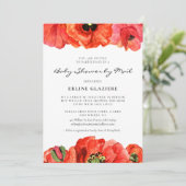 Invitation Baby shower d'aquarelle des pavots rouges par cour (Debout devant)