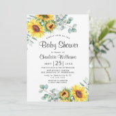 Invitation Baby shower d'aquarelle des tournesols Eucalyptus (Debout devant)