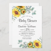 Invitation Baby shower d'aquarelle des tournesols Eucalyptus (Devant / Derrière)