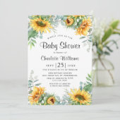 Invitation Baby shower d'aquarelle des tournesols Eucalyptus (Debout devant)