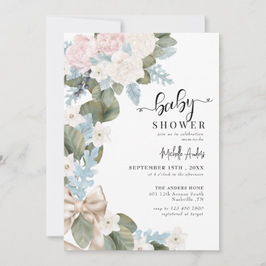 Invitation Baby shower d'aquarelle d'hiver Boho Flowers (Devant)