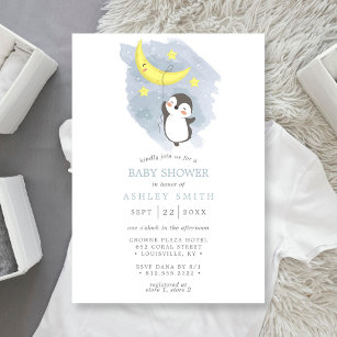 Invitation Baby shower d'aquarelle d'hiver de la lune de ping