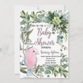 Invitation Baby shower d'aquarelle d'oiseaux tropicaux rose (Devant)