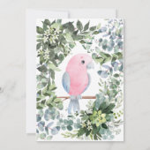 Invitation Baby shower d'aquarelle d'oiseaux tropicaux rose (Dos)