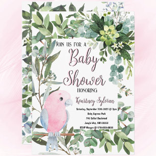 Invitation Baby shower d'aquarelle d'oiseaux tropicaux rose