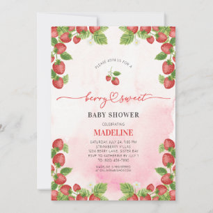 Invitation Baby shower d'aquarelle douce aux fraises Berry