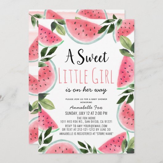 Invitation Baby shower d'aquarelle douce Watermelon (Devant / Derrière)