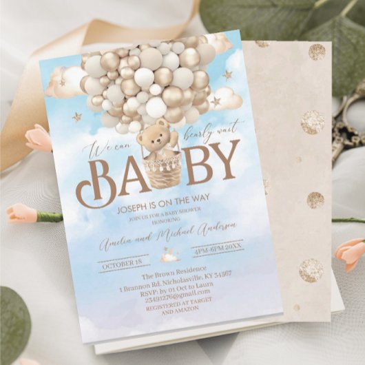 Invitation Baby shower d'aquarelle d'ours en peluche moderne