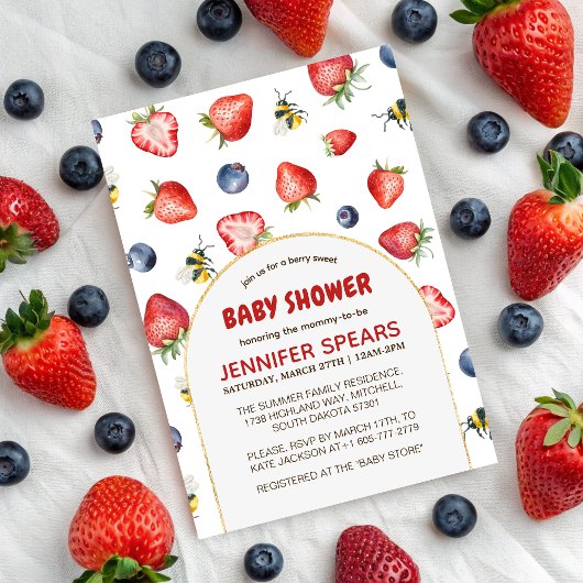 Invitation Baby shower d'aquarelle doux Berry été