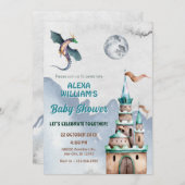 Invitation Baby shower d'aquarelle du château de Dragon (Devant / Derrière)