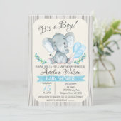 Invitation Baby shower d'aquarelle éléphant (Debout devant)
