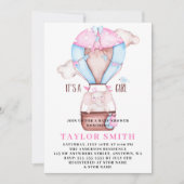 Invitation Baby shower d'aquarelle éléphant à air chaud (Devant)