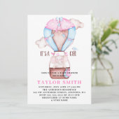 Invitation Baby shower d'aquarelle éléphant à air chaud (Debout devant)