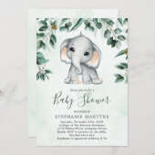 Invitation Baby shower d'aquarelle Elephant Eucalyptus Foliag (Devant / Derrière)