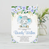 Invitation Baby shower d'aquarelle éléphant pour garçon (Debout devant)
