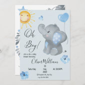 Invitation Baby shower d'aquarelle éléphant pour garçon (Devant / Derrière)