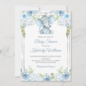 Invitation Baby shower d'aquarelle éléphant pour garçon (Devant)