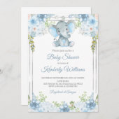 Invitation Baby shower d'aquarelle éléphant pour garçon (Devant / Derrière)