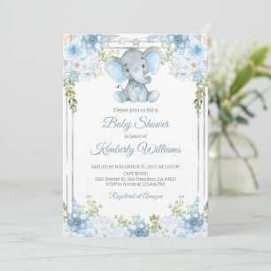 Invitation Baby shower d'aquarelle éléphant pour garçon