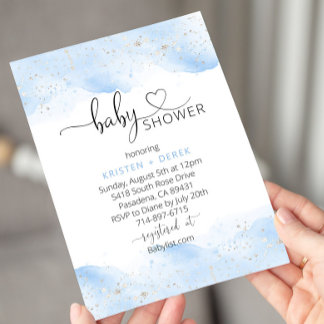 Invitation Baby shower d'aquarelle en argent et bleu