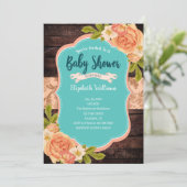 Invitation Baby shower d'aquarelle en bois Turquoise (Debout devant)
