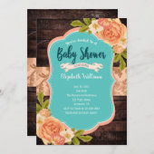 Invitation Baby shower d'aquarelle en bois Turquoise (Devant / Derrière)