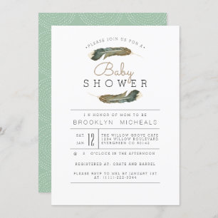 Invitation Baby shower d'aquarelle en plumes