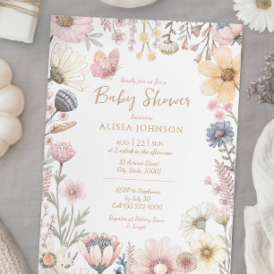 Invitation Baby shower d'aquarelle fleur sauvage