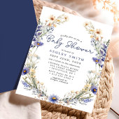 Invitation Baby shower d'aquarelle Fleur sauvage bleu
