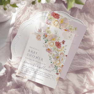 Invitation Baby shower d'aquarelle Fleur sauvage de printemps