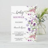 Invitation Baby shower d'aquarelle fleur sauvage Purple Meado (Debout devant)