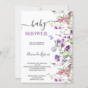 Invitation Baby shower d'aquarelle fleur sauvage Purple Meado