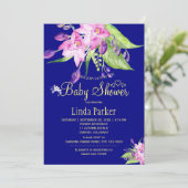 Invitation Baby shower d'aquarelle fleurie de la marine (Debout devant)