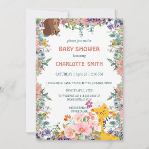 Invitation Baby shower d'aquarelle fleurie de la petite giraf