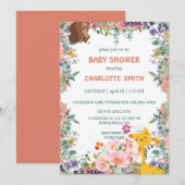 Invitation Baby shower d'aquarelle fleurie de la petite giraf (Devant / Derrière)