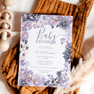 Invitation Baby shower d'aquarelle fleurie de lavande chic or