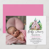 Invitation Baby shower d'aquarelle fleurie de l'église rose (Devant / Derrière)