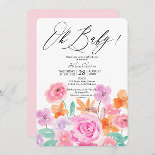 Invitation Baby shower d'aquarelle fleurie de printemps