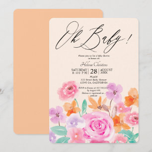 Invitation Baby shower d'aquarelle fleurie de printemps