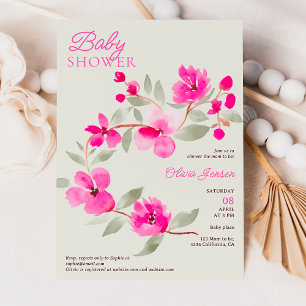 Invitation Baby shower d'aquarelle fleurie de sakura rose mod