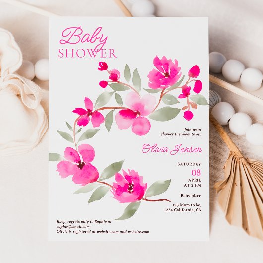 Invitation Baby shower d'aquarelle fleurie de sakura rose mod