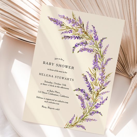Invitation Baby shower d'aquarelle fleurie Lavender Fall