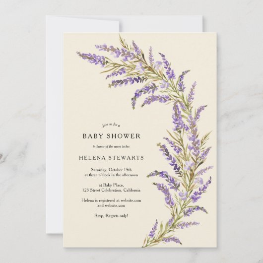 Invitation Baby shower d'aquarelle fleurie Lavender Fall (Devant)