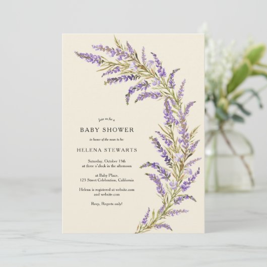 Invitation Baby shower d'aquarelle fleurie Lavender Fall (Debout devant)